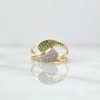 Anillo Abrazo Curvos 2.8gr / T6 / Circones Blancos Verdes Oro Amarillo 18K *