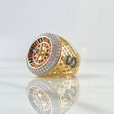 Anillo Ruleta Casino Movil 13.75gr / T8 / Circones Blancos Verde Texturizado Oro Amarillo 18K *