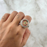 Anillo Ruleta Casino Movil 13.75gr / T8 / Circones Blancos Verde Texturizado Oro Amarillo 18K *