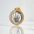 Dije Corona RX Doble Marco Circulo 7.95gr / 3.9cm / Circones Blancos Tres Oros 18K *