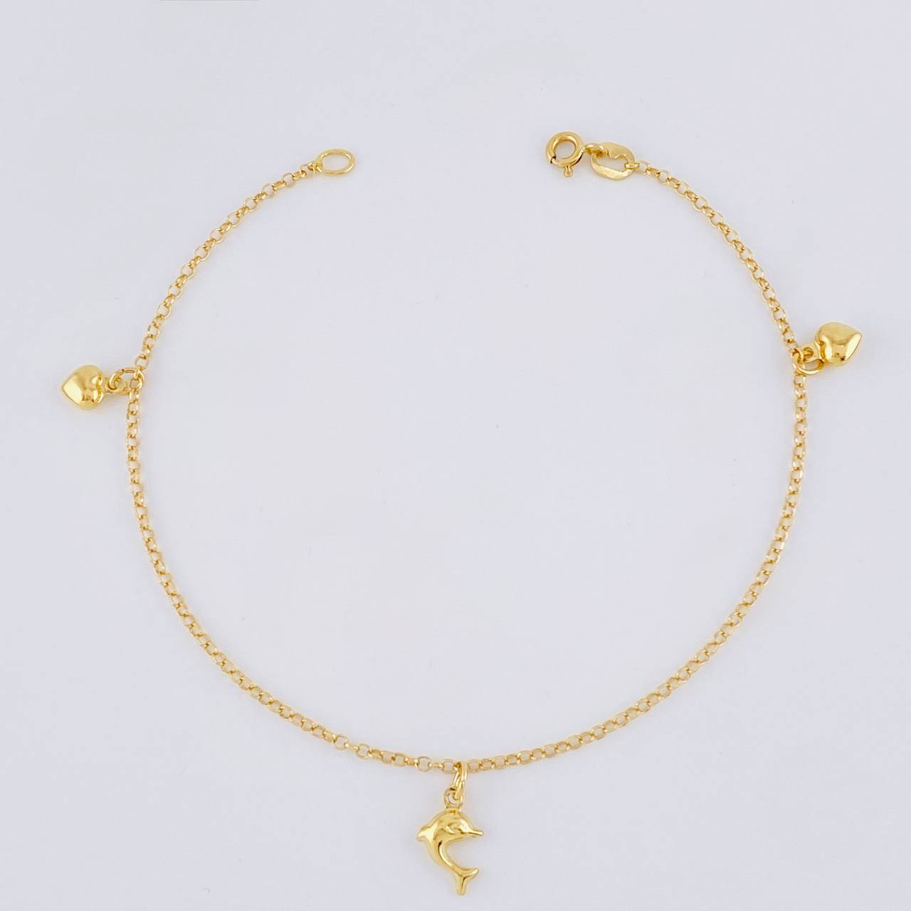 Tobillera Aro Seguido Dije 3.1g / 23.7cm / 1.8mm Oro Amarillo 18K
