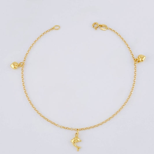 Tobillera Aro Seguido Dije 3.1g / 23.7cm / 1.8mm Oro Amarillo 18K