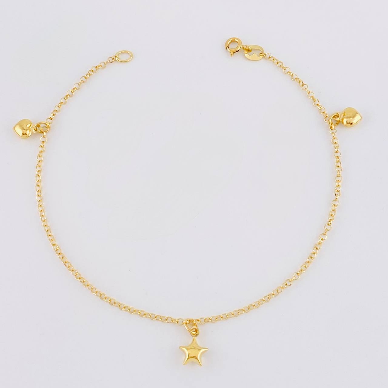 Tobillera Aro Seguido Dije 3.05g / 23.7cm / 1.4mm Oro Amarillo 18K