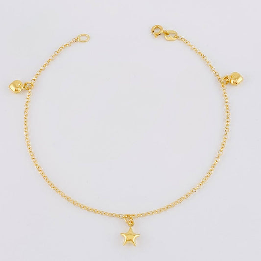 Tobillera Aro Seguido Dije 3.05g / 23.7cm / 1.4mm Oro Amarillo 18K