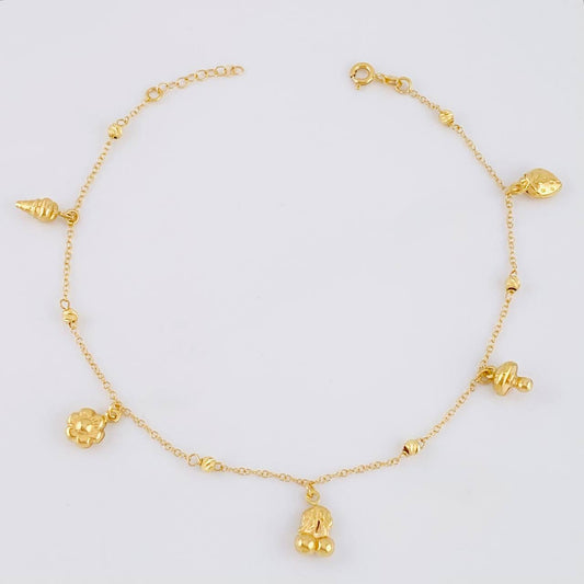 Tobillera Aro Seguido Dije 3.5g / 24.7cm / 0.6mm Oro Amarillo 18K