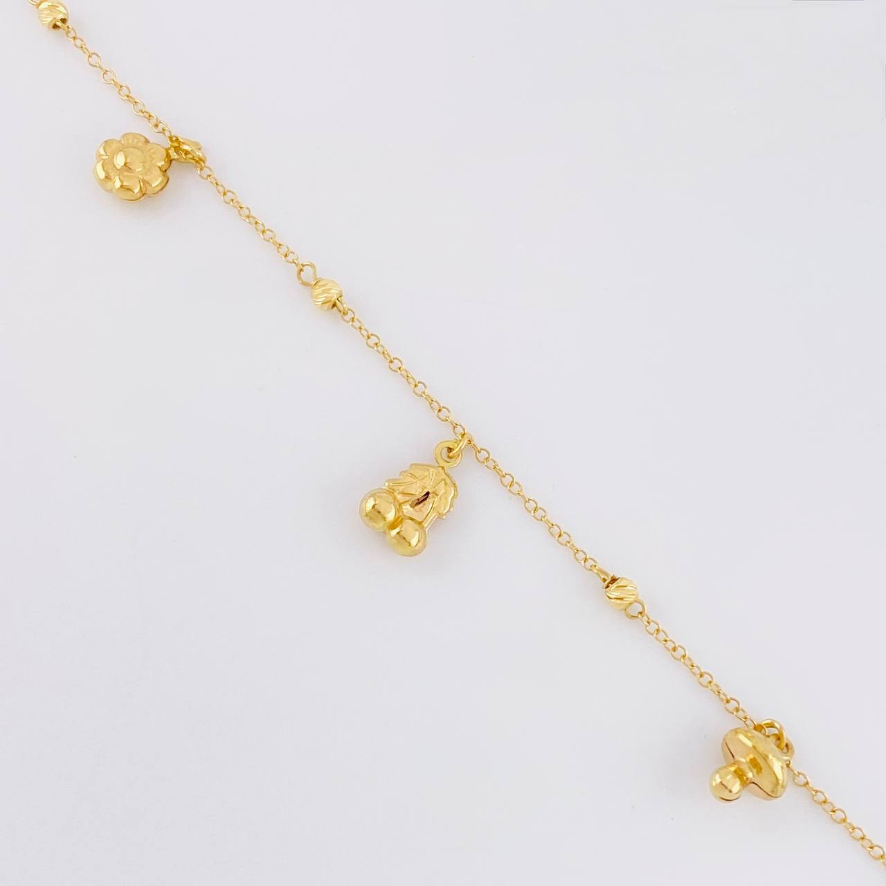 Tobillera Aro Seguido Dije 3.4g / 25cm / 0.6mm Oro Amarillo 18K