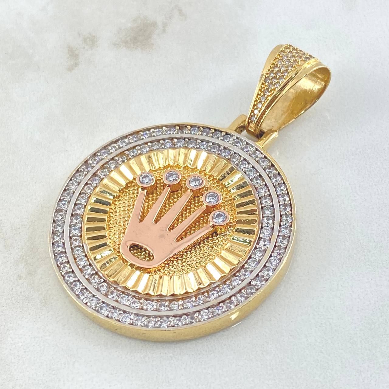 Dije Corona Rx 38.95gr / 5.8cm / Dos Oros Amarillo Blanco 18K ©