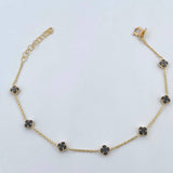 Pulso Aro Seguido Trebol 2.25gr / 16.4cm-19.1cm / 0.8mm Onix Negro Oro Amarillo +4 18K $