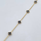 Pulso Aro Seguido Trebol 2.25gr / 16.4cm-19.1cm / 0.8mm Onix Negro Oro Amarillo +4 18K $