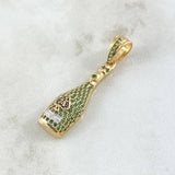 Dije Botella de Champagne 4.4gr / 3.6cm / Circones Verdes Oro Amarillo 18K *