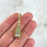 Dije Botella de Champagne 4.4gr / 3.6cm / Circones Verdes Oro Amarillo 18K *