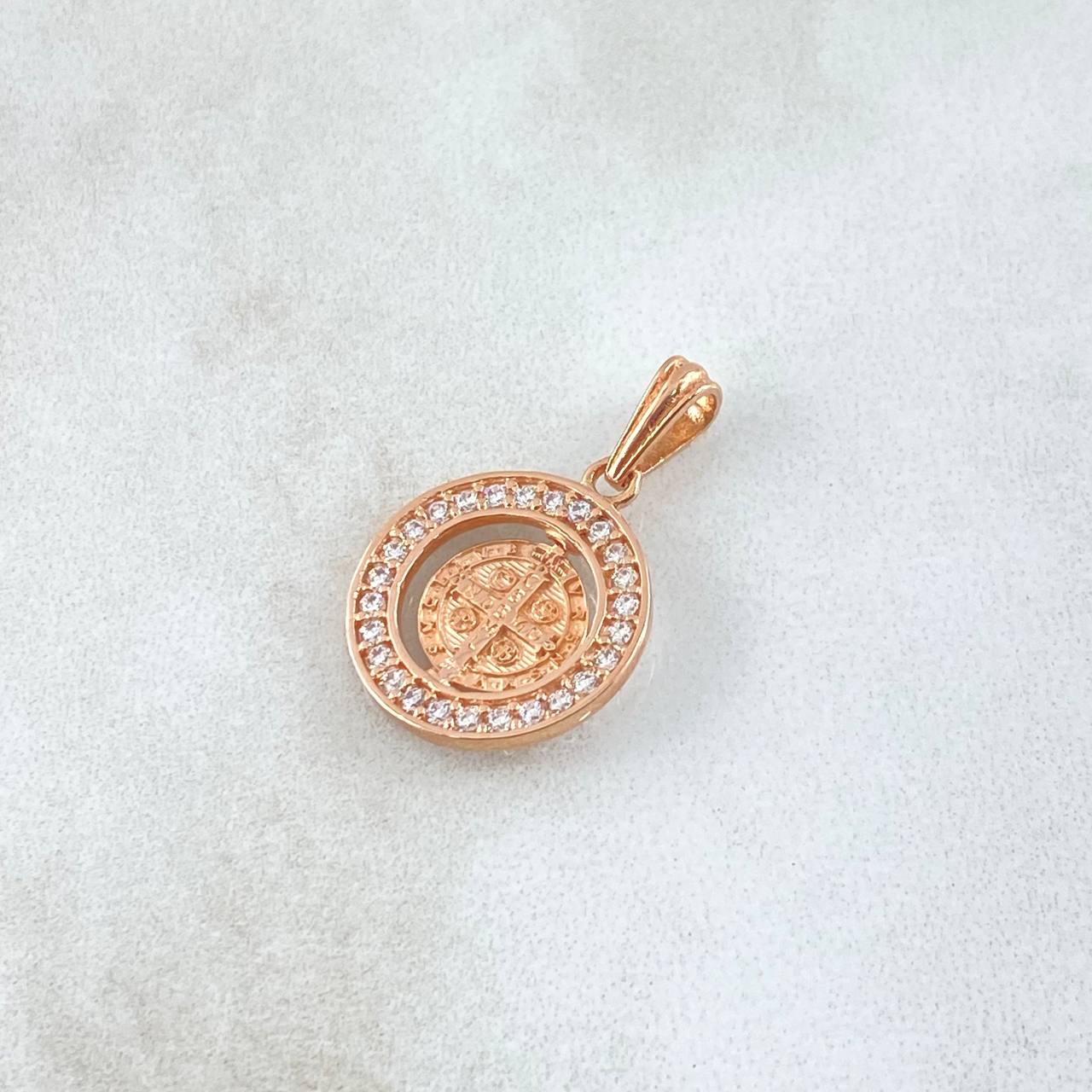 Dije San Benito En Aro Móvil 1.9gr / 2.3cm / Circones Blancos Oro Rosa 18K *