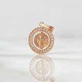 Dije San Benito En Aro Móvil 1.9gr / 2.3cm / Circones Blancos Oro Rosa 18K *