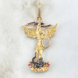 Dije San Miguel Arcángel Arcagel 18.4gr / 7.2cm / Silueta Circones Blancos Dos Oros Amarillo Rosa 18K *