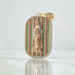 Dije Placa Virgen De Guadalupe 9.7gr / 4.5cm / Relieve Circones Blancos Verdes Fucsia Tres Oros 18K *