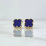 Topos Trébol VCyA 2.15gr / 8mm Azul Punteado Broche Mariposa Oro Amarillo Nac.Esp. 18K *
