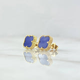Topos Trébol VCyA 2.15gr / 8mm Azul Punteado Broche Mariposa Oro Amarillo Nac.Esp. 18K *