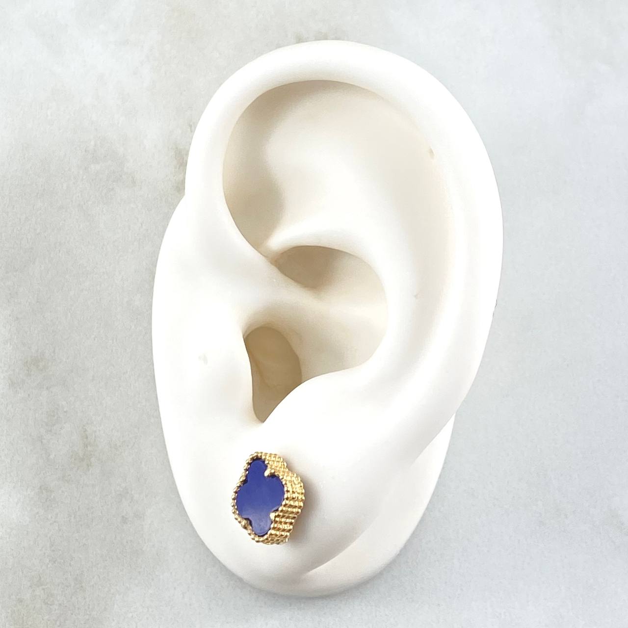 Topos Trébol VCyA 2.15gr / 8mm Azul Punteado Broche Mariposa Oro Amarillo Nac.Esp. 18K *