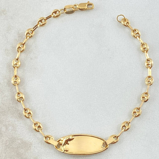 Pulso Bebé Placa Ovalada Delfin 1.95gr / 15cm / Oro Amarillo 18K
