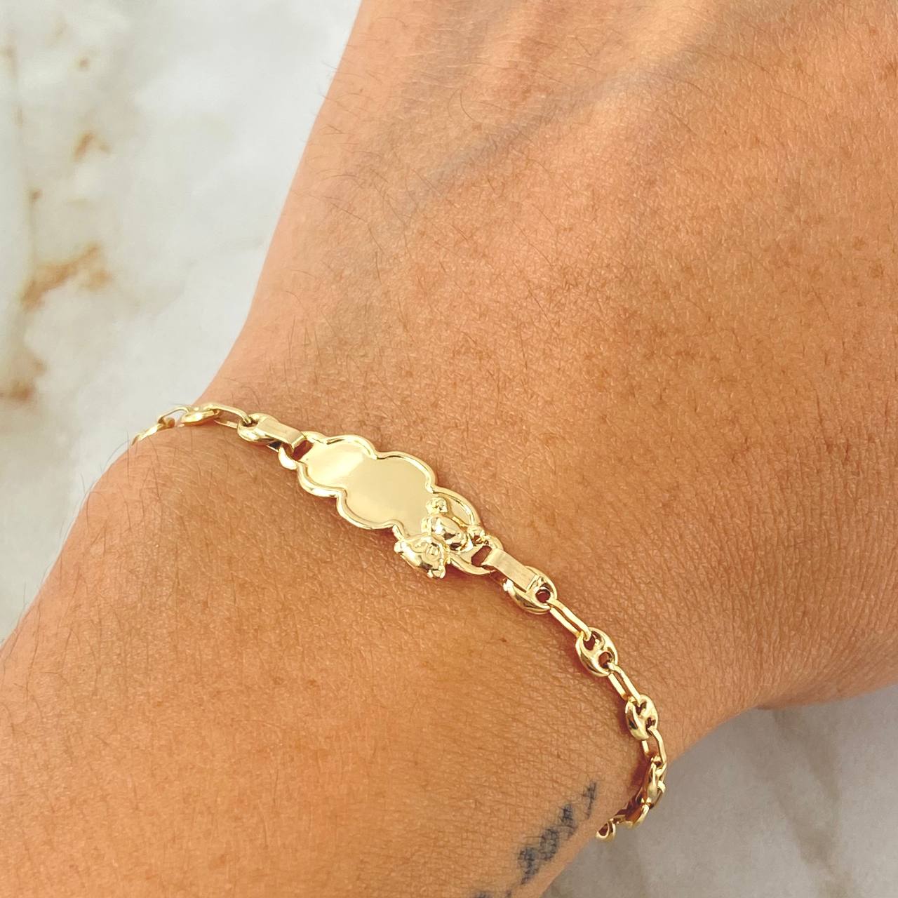 Pulso Bebé Placa Nube Oso 1.9gr / 15cm / Oro Amarillo 18K