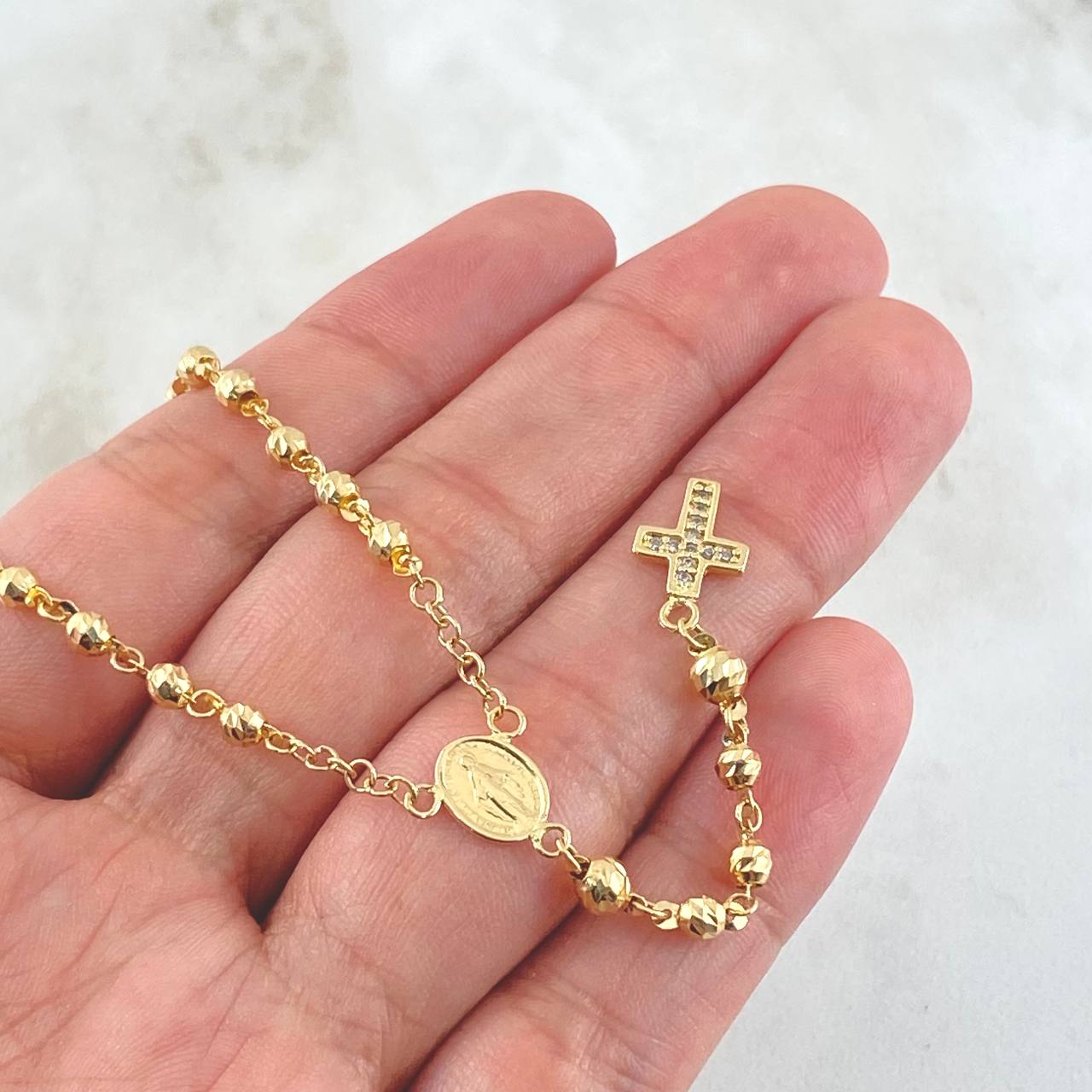 Rosario Cruz Latina Milagrosa 7.95gr / 55cm / Oro Amarillo 18K