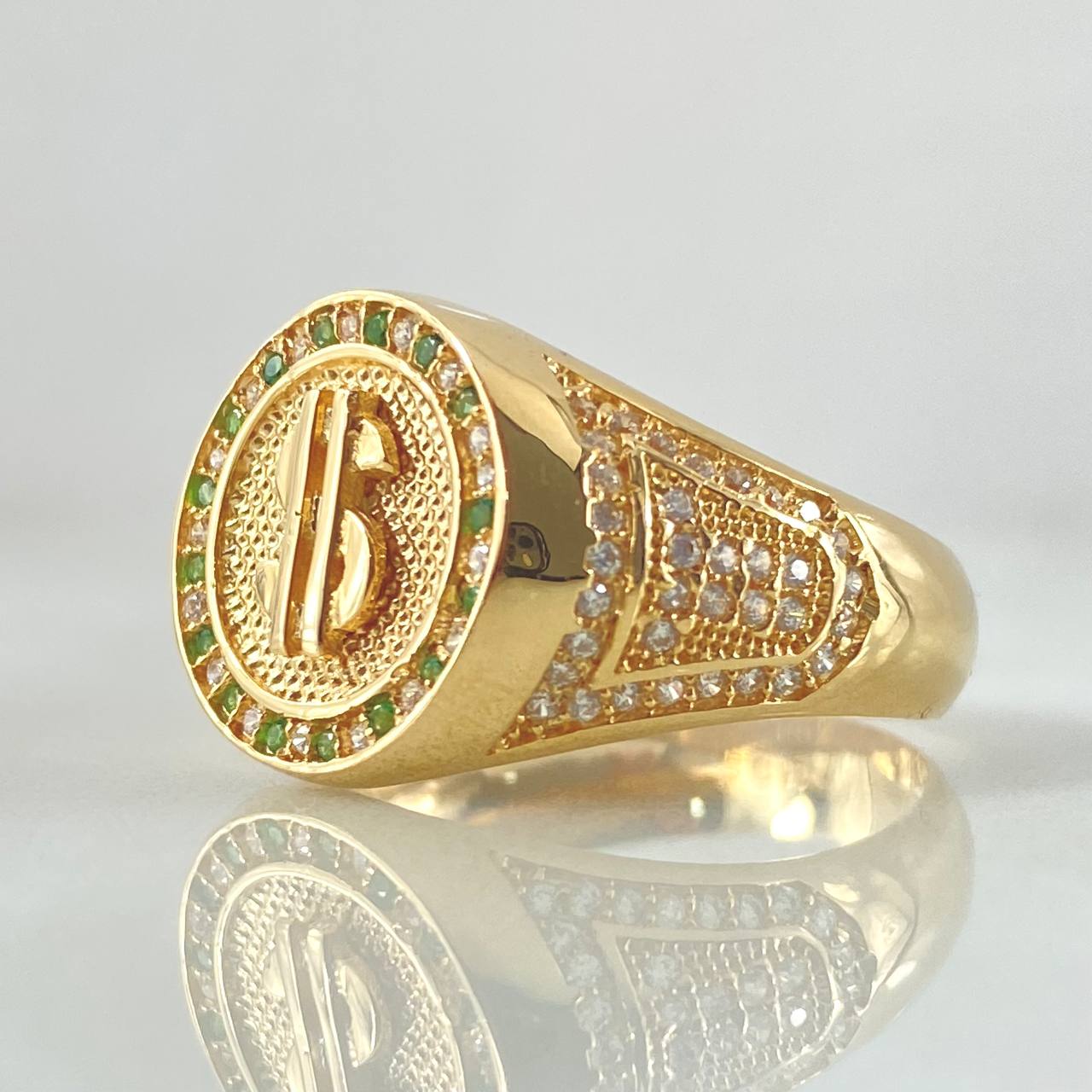 Anillo Signo Dólar 7.25gr / T10 1/4 / Oro Amarillo 18K