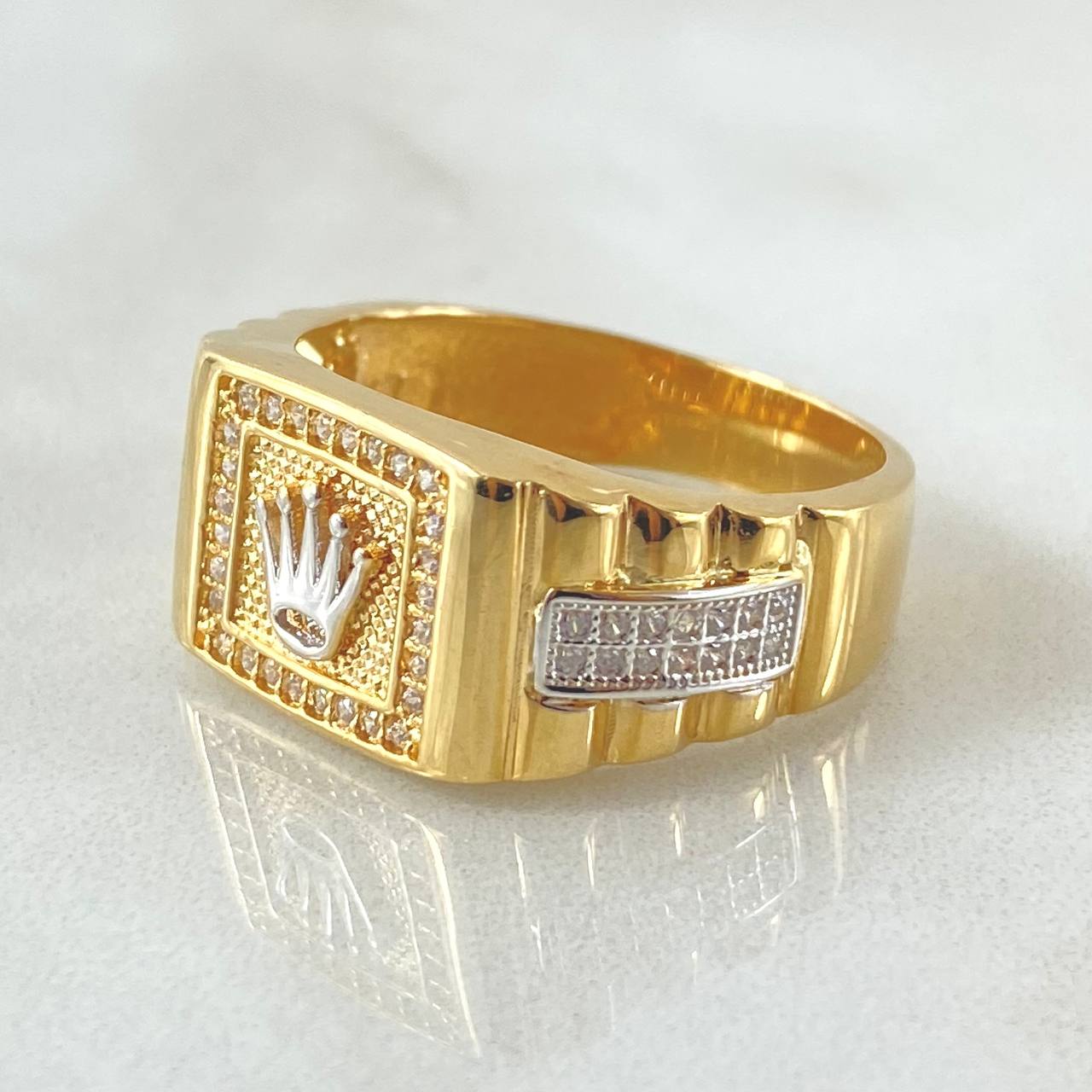 Anillo Correa Corona 8gr / T10 1/4 / Dos Oros Amarillo Blanco 18K