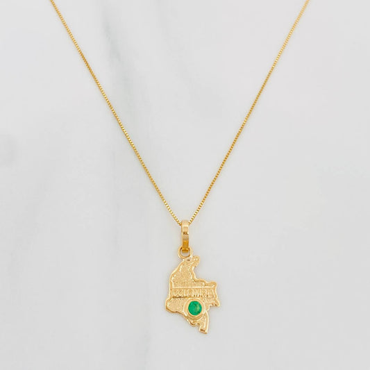 Set Cadena Veneciana + Dije Mapa Esmeralda 05Pts / 1.5 g / 50 cm Oro Amarillo 18K
