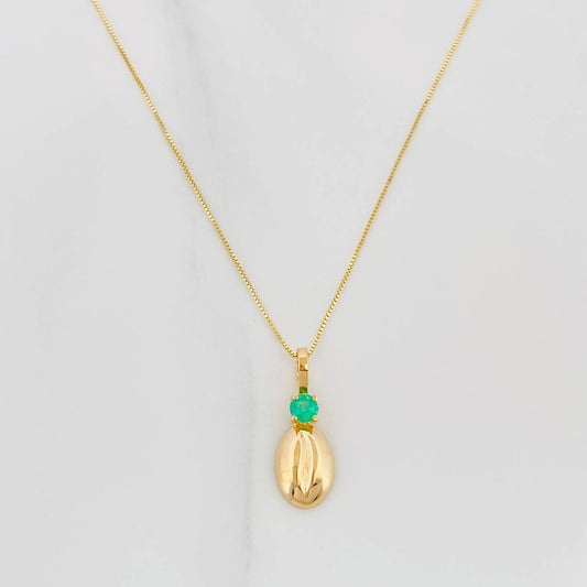 Set Cadena Veneciana + Dije Grano Cafe Esmeralda 08Pts / 1.35 g / 50 cm Oro Amarillo 18K