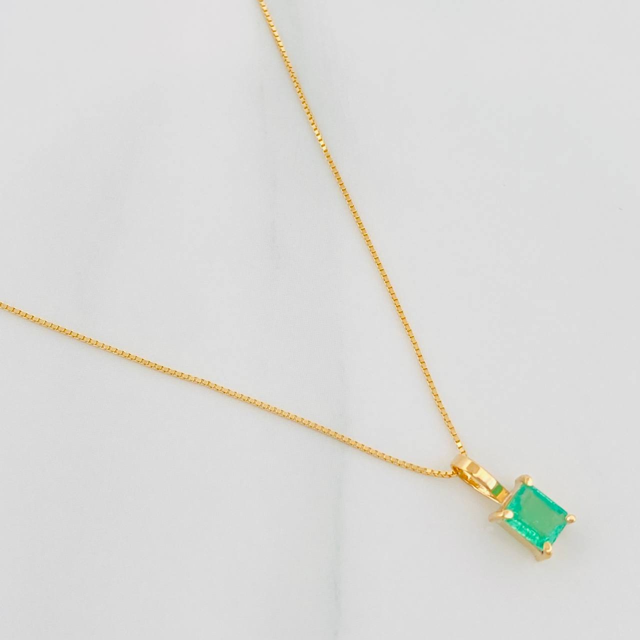 Set Cadena Veneciana + Dije Cuadrado Esmeralda 14Pts / 1.15 g / 45 cm Oro Amarillo 18K