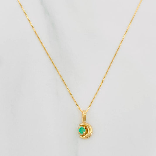 Set Cadena Veneciana + Dije Luna Esmeralda 06Pts / 1.2 g / 50 cm Oro Amarillo 18K