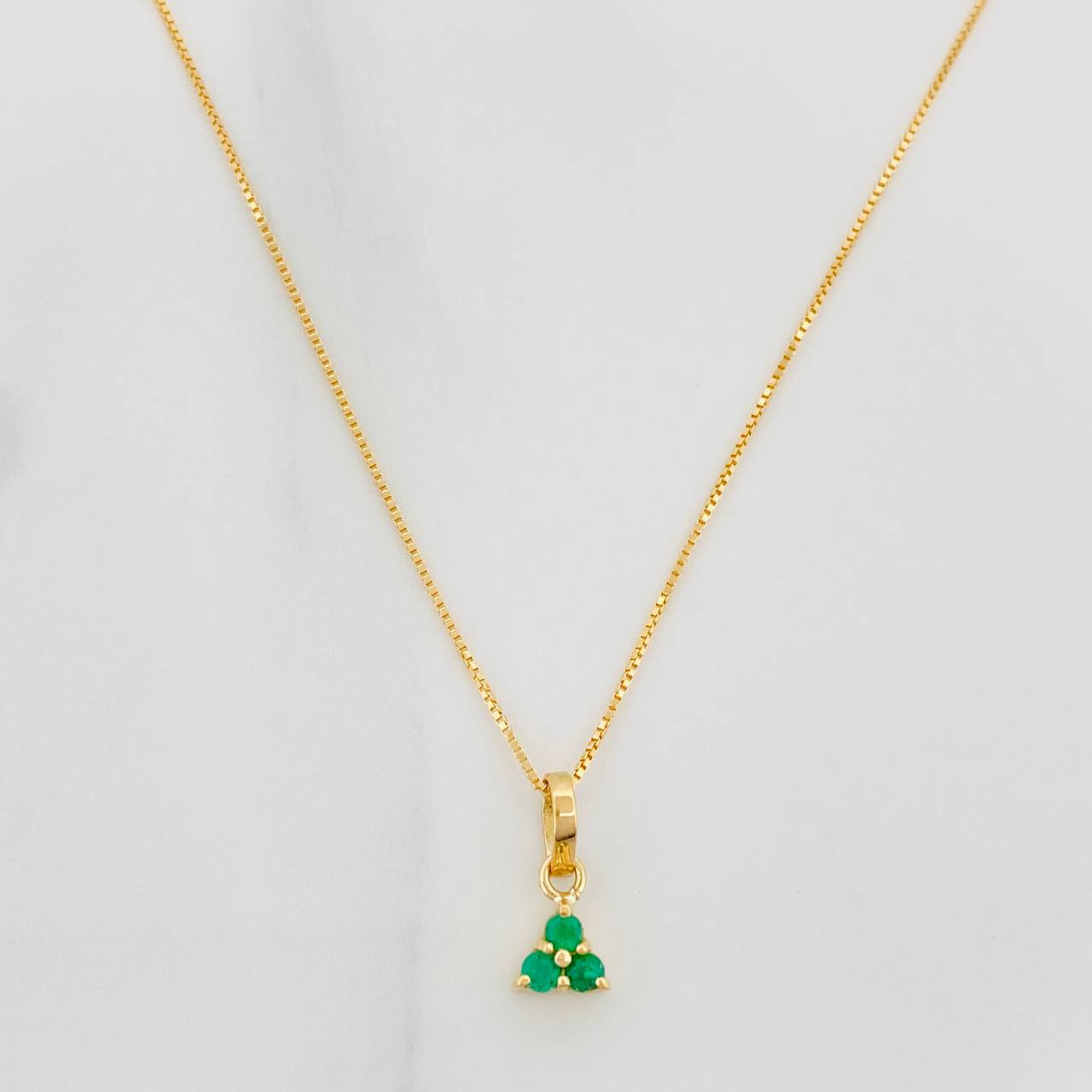 Set Cadena Veneciana + Dije Trebol Esmeralda 13Pts / 1.3 g / 45 cm Oro Amarillo 18K