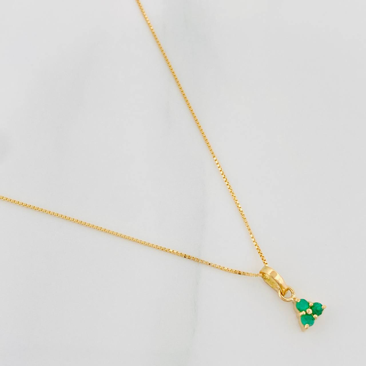 Set Cadena Veneciana + Dije Trebol Esmeralda 13Pts / 1.35 g / 45 cm Oro Amarillo 18K