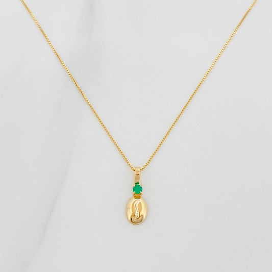 Set Cadena Veneciana + Dije Grano Cafe Esmeralda 03Pts / 1.25 g / 45 cm Oro Amarillo 18K