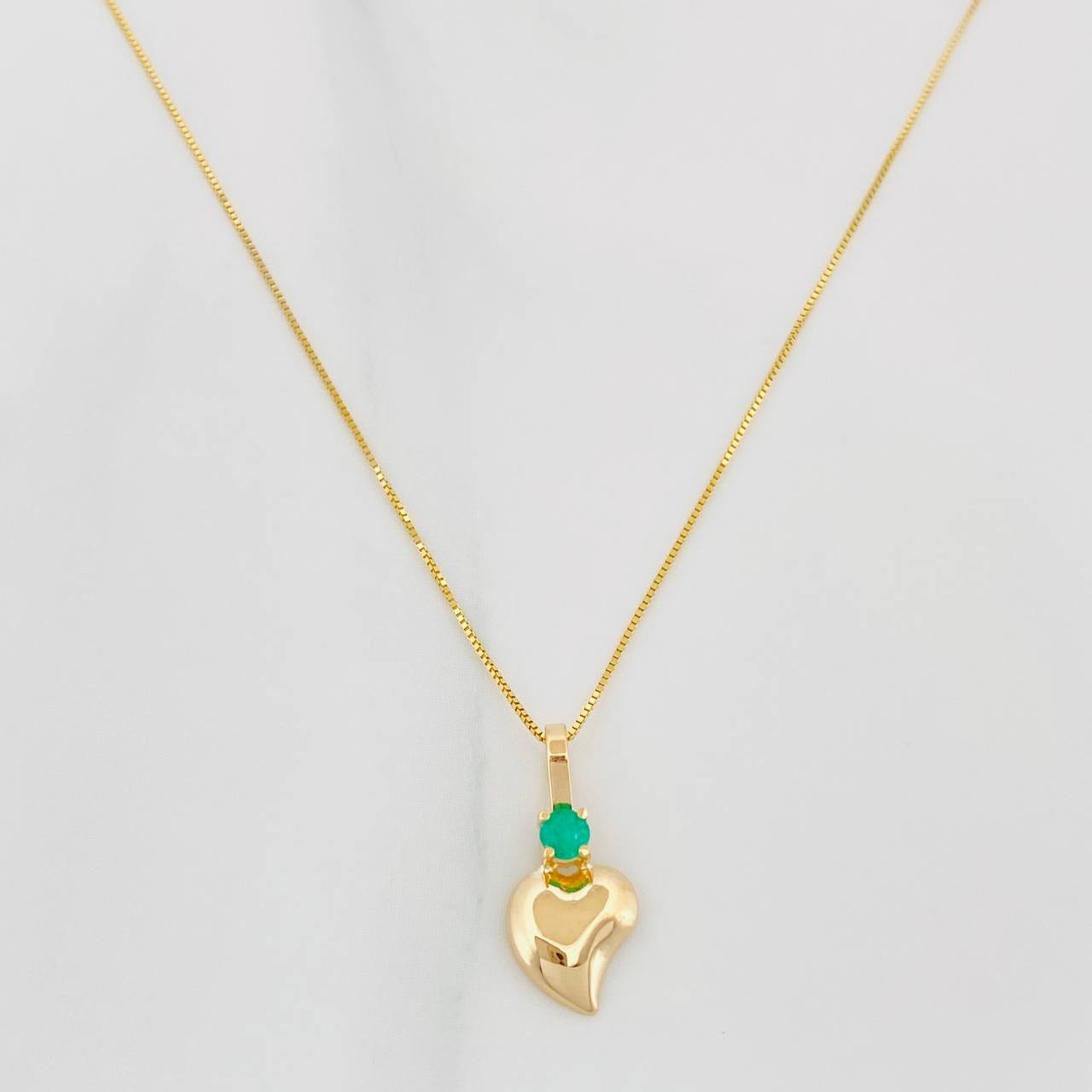Set Cadena Veneciana + Dije Corazon Esmeralda 06Pts / 1.35 g / 50 cm Oro Amarillo 18K