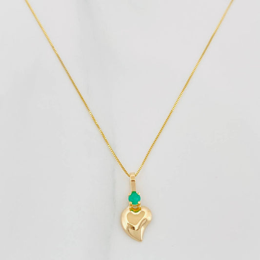 Set Cadena Veneciana + Dije Corazon Esmeralda 06Pts / 1.45 g / 49.5 cm Oro Amarillo 18K
