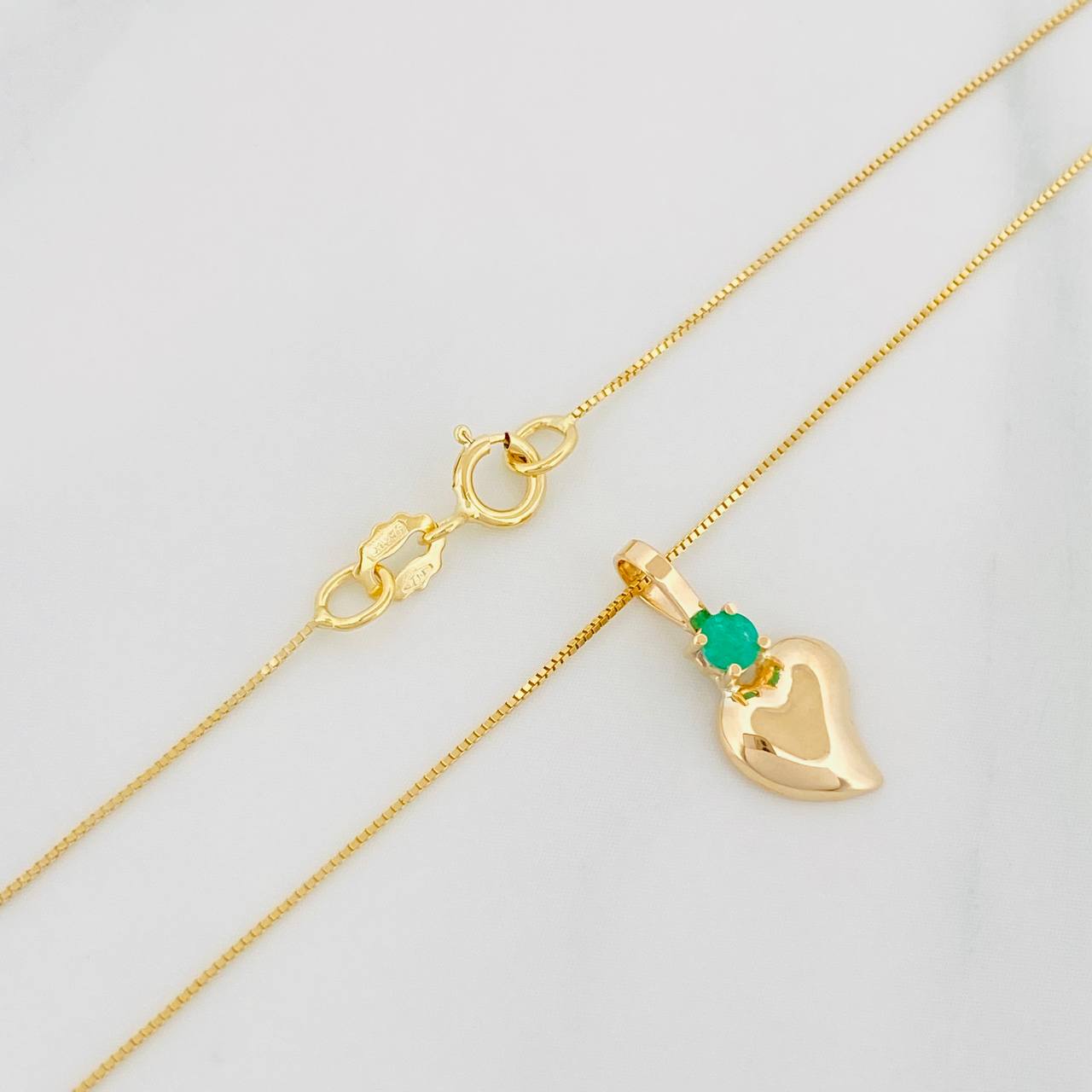 Set Cadena Veneciana + Dije Corazon Esmeralda 06Pts / 1.45 g / 49.5 cm Oro Amarillo 18K