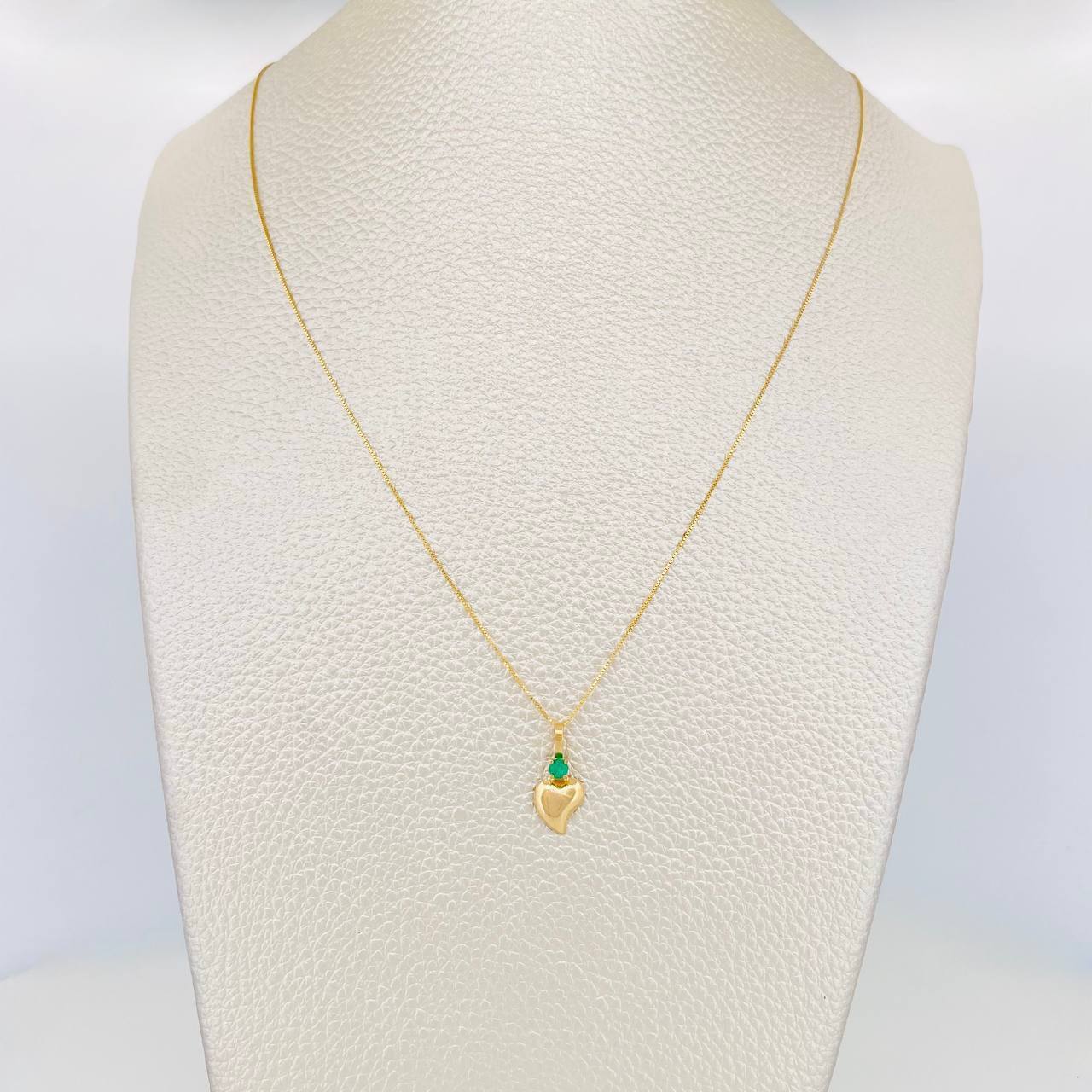 Set Cadena Veneciana + Dije Corazon Esmeralda 06Pts / 1.35 g / 50 cm Oro Amarillo 18K