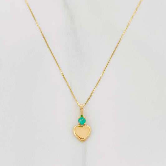 Set Cadena Veneciana + Dije Corazon Esmeralda 06Pts / 1.45 g / 50 cm Oro Amarillo 18K