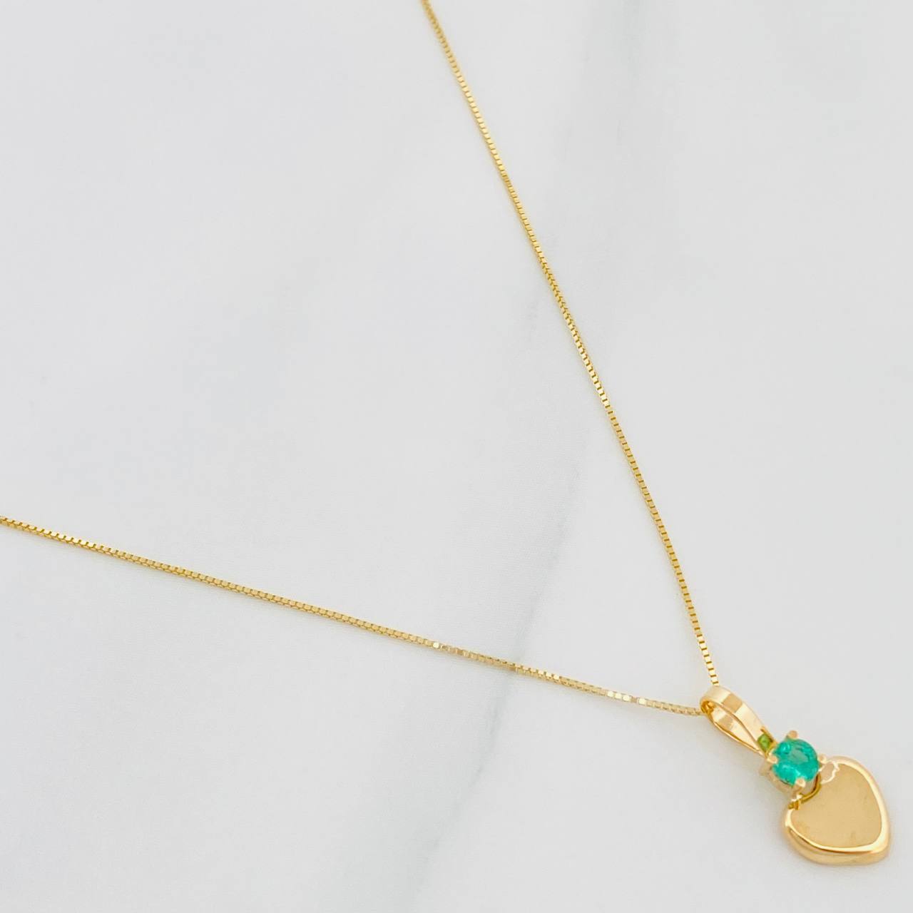 Set Cadena Veneciana + Dije Corazon Esmeralda 06Pts / 1.4 g / 50 cm Oro Amarillo 18K