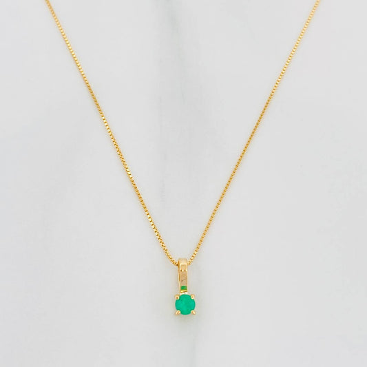 Set Cadena Veneciana + Dije Circulo Esmeralda 10Pts / 1.2 g / 45 cm Oro Amarillo 18K