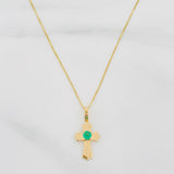 Set Cadena Veneciana + Dije Cruz Esmeralda 06Pts / 1.3 g / 50 cm Oro Amarillo 18K