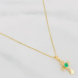 Set Cadena Veneciana + Dije Cruz Esmeralda 06Pts / 1.3 g / 50 cm Oro Amarillo 18K