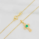 Set Cadena Veneciana + Dije Cruz Esmeralda 06Pts / 1.3 g / 50 cm Oro Amarillo 18K