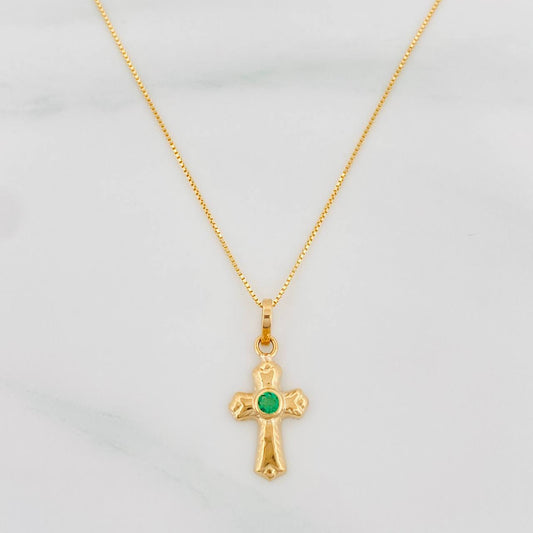 Set Cadena Veneciana + Dije Cruz Esmeralda 05Pts / 1.5 g / 50.5 cm Oro Amarillo 18K