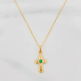 Set Cadena Veneciana + Dije Cruz Esmeralda 0.5Pts / 1.5 g / 50.5 cm Oro Amarillo 18K