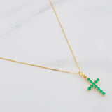 Set Cadena Veneciana + Dije Cruz Esmeralda 19Pts / 1.85 g / 50 cm Oro Amarillo 18K