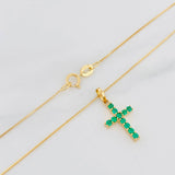 Set Cadena Veneciana + Dije Cruz Esmeralda 19Pts / 1.85 g / 50 cm Oro Amarillo 18K