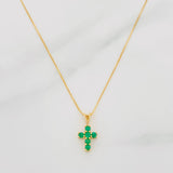 Set Cadena Veneciana + Dije Cruz Esmeralda 10Pts / 1.3 g / 45 cm Oro Amarillo 18K