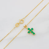 Set Cadena Veneciana + Dije Cruz Esmeralda 10Pts / 1.3 g / 45 cm Oro Amarillo 18K